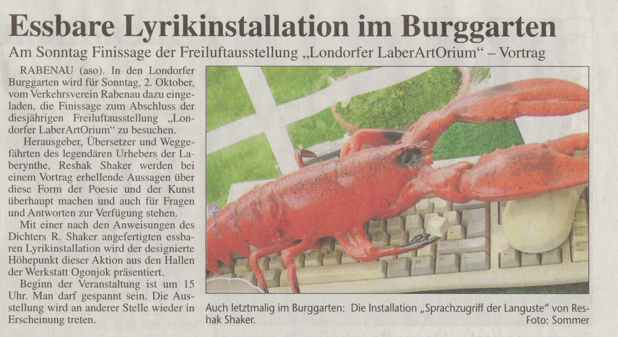 Artikel aus dem 'Gießener Anzeiger' über das von Pjervoj Ogonjok veranstaltete 'Londorfer Laberarthorium'